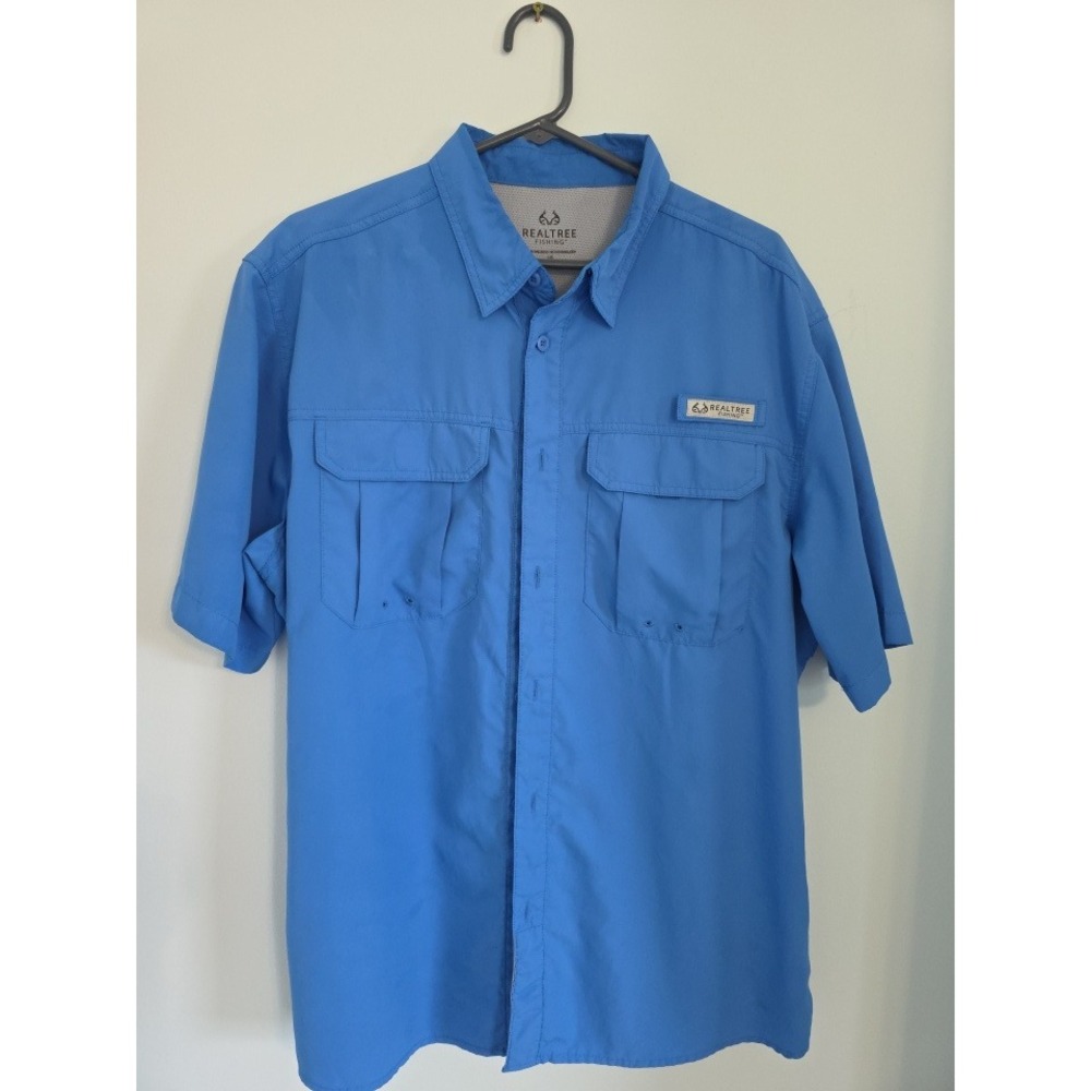 Realtree Fishing Mens Blue Short Sleeve Ripstop Button Down Shirt TS10201 L